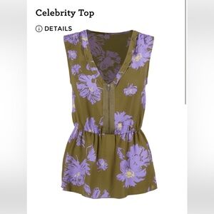 Cabi Celebrity Olive Green and Purple Floral Women's Top